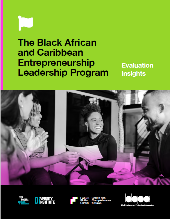 The cover of a report featuring four Black business people talking and smiling with each other.